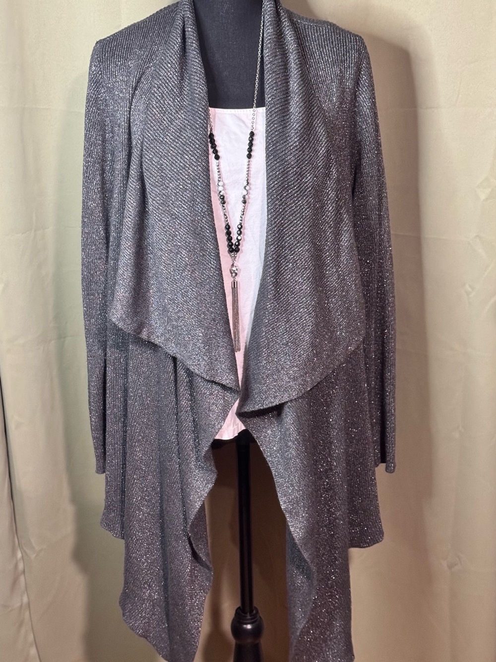 Torrid Metallic Gray Draped Open-Front Cardigan 14/16 1X